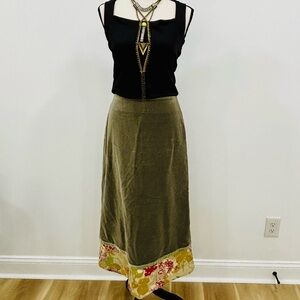 Boden velvet Olive Green Midi Skirt Boho Vintage